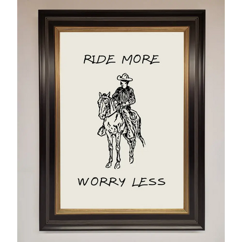 Ride More Worry Less Framed Wall Art - B0 (100 x 141 cm) / Black Gold - Framed Print