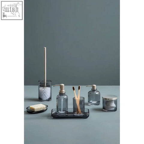 Gray glass soap dish with frosted marble-patterned accents and sleek modern design for bathroom use
