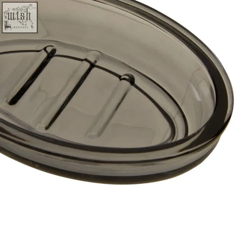 Ridley glass soap dish transparent gray oval glass soap dish with three raised slots for bars of soap