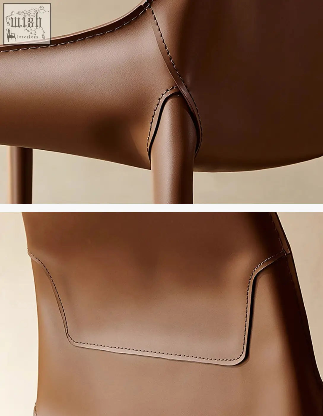Rinaldi modern dining chair brown leather dining chair with precise stitching along curved edges for your dining room