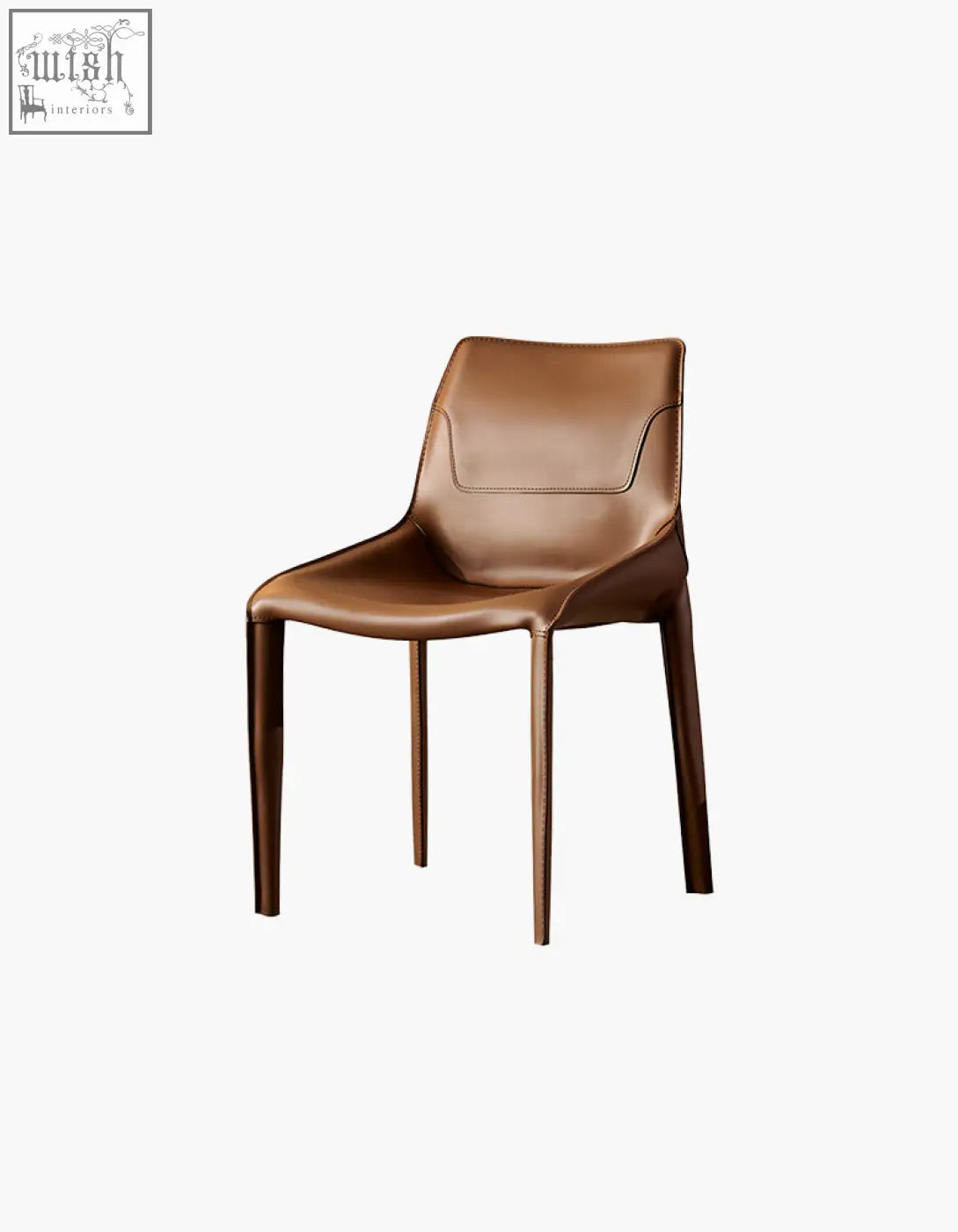 Brown leather rinaldi modern dining chair with sleek minimalist design and slender legs perfect for dining room seating