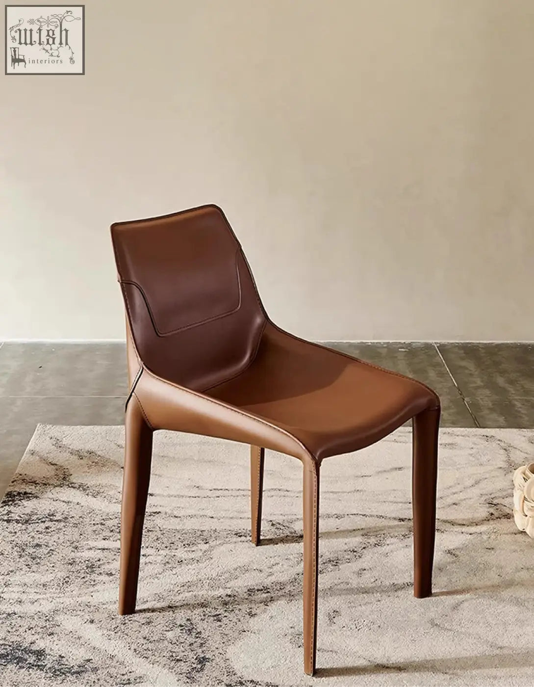 Rinaldi modern dining chair in brown real leather with sleek minimalist design perfect for dining room leather dining chairs