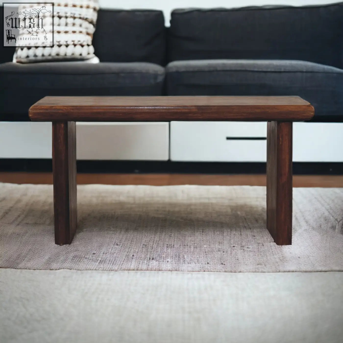 Rio coffee table chestnut with dark brown solid mango wood and simple sturdy rectangular legs with smooth surface