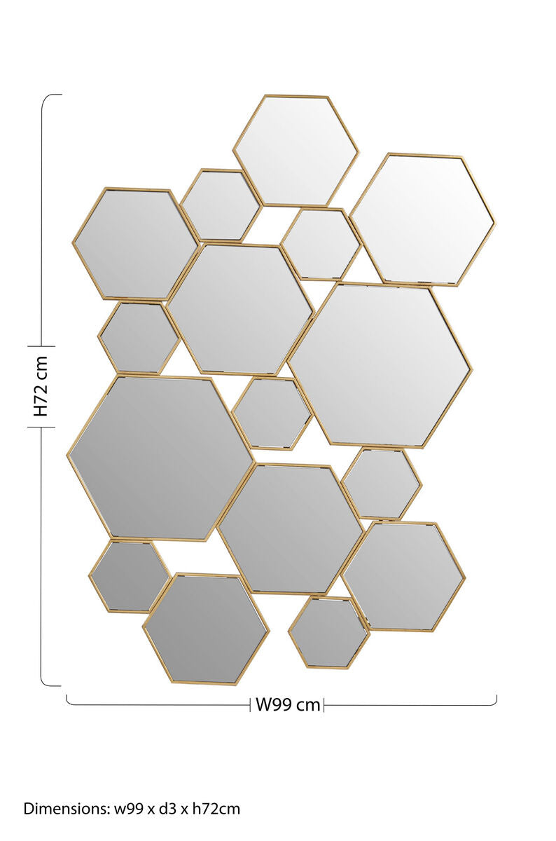 Rio wall mirror gold wall mirror set with hexagonal reflective panels in varying sizes for stylish wall decor