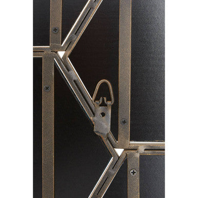Rio wall mirror with metallic industrial geometric frame and dark gray panels perfect for a modern wall mirror set
