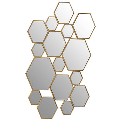 Rio wall mirror with multiple hexagonal gold-toned panels creating a stylish modern wall mirror set