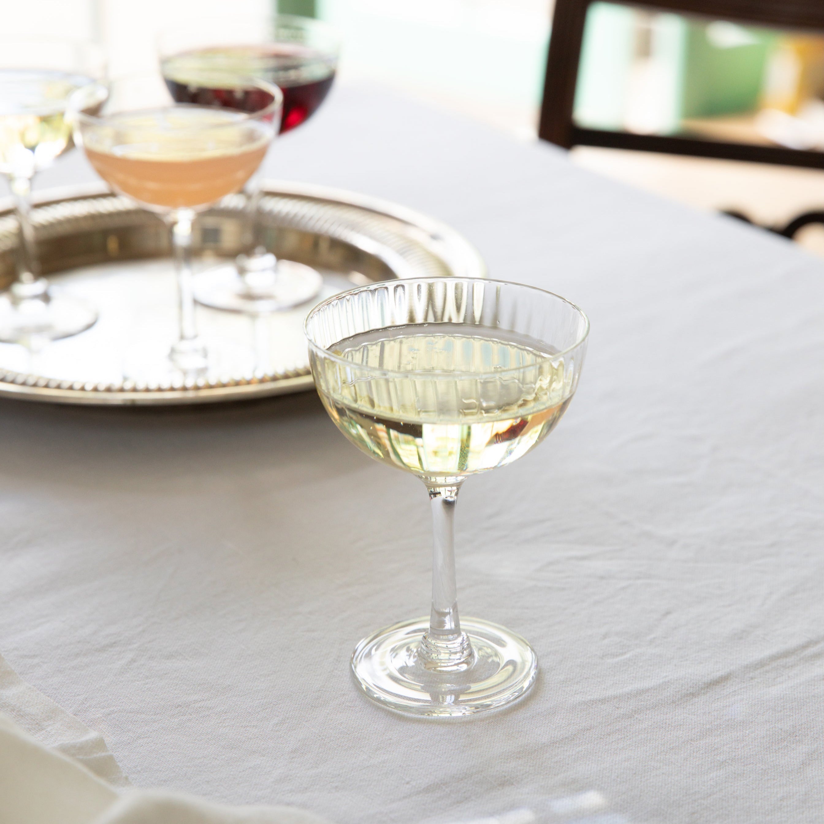 Crystal Champagne Saucers with Ripple Design