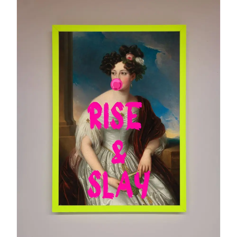 Rise And Slay Framed Wall Art - B0 (100 x 141 cm) / Neon Green - Framed Print
