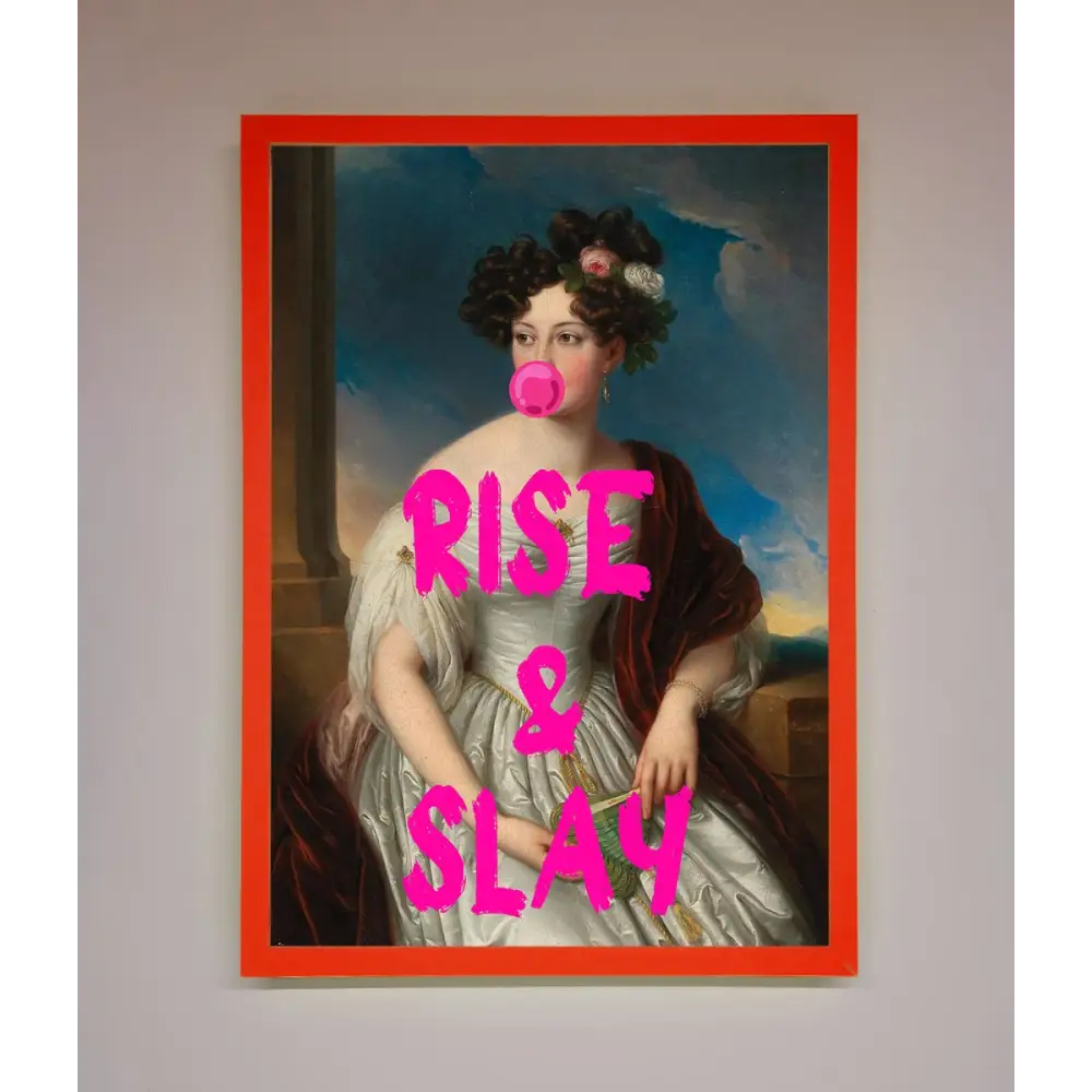 Rise And Slay Framed Wall Art - B0 (100 x 141 cm) / Neon Red - Framed Print