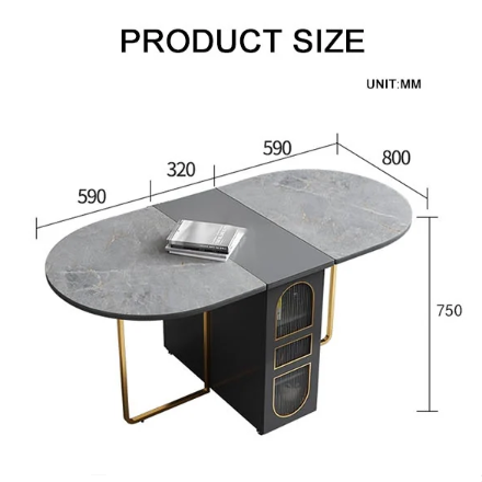 Modern oval ritconcept classical dining table set with gray marble top black side panel and gold metal legs