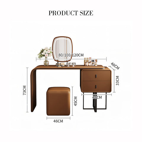 Brown leather rivera dressing table with integrated mirror and matching cube stool more colours available