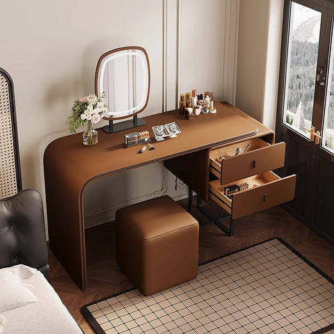Brown leather rivera dressing table with integrated drawers and matching ottoman more colours available
