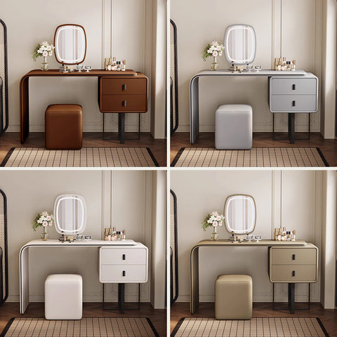 Modern brown rivera dressing table with a sleek curved design and integrated led mirror, more colours available