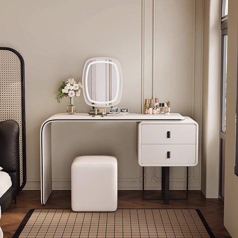 Modern white rivera dressing table with sleek curved legs and built-in illuminated mirror brown more colours available