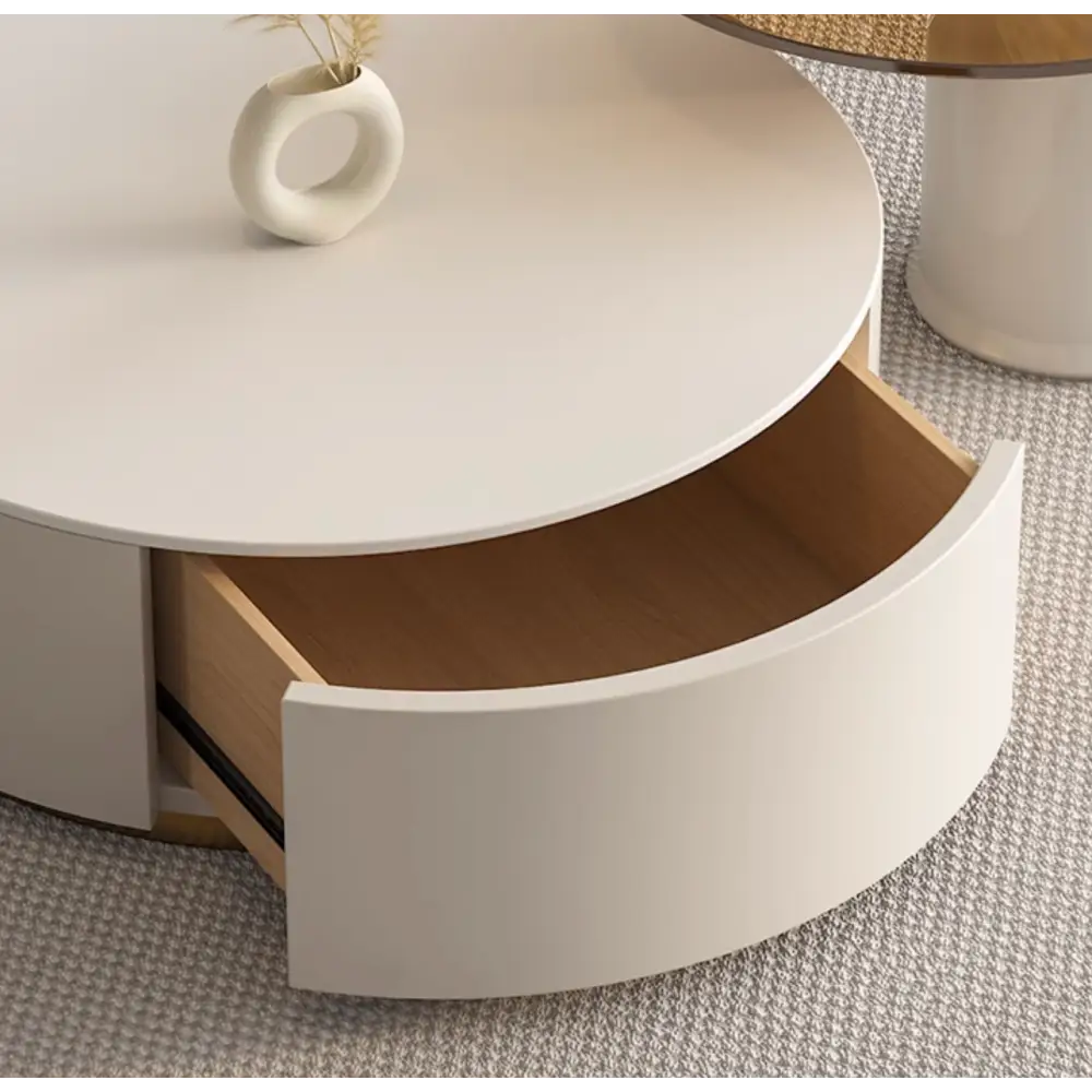 Riviera Round Nesting Coffee Table Set With Seat Pad, White｜ DC Concept