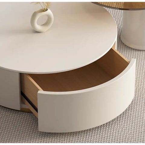 Riviera Round Nesting Coffee Table Set With Seat Pad, White｜ DC Concept