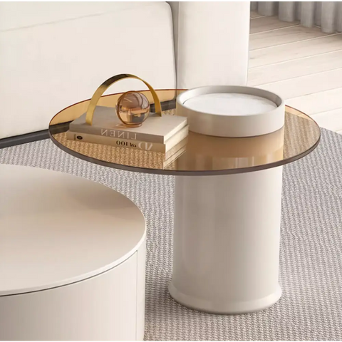 Riviera Round Nesting Coffee Table Set With Seat Pad, White｜ DC Concept