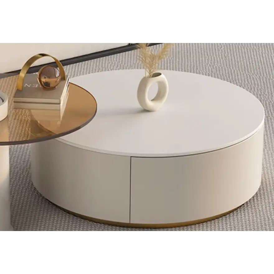 Riviera Round Nesting Coffee Table Set With Seat Pad, White｜ DC Concept