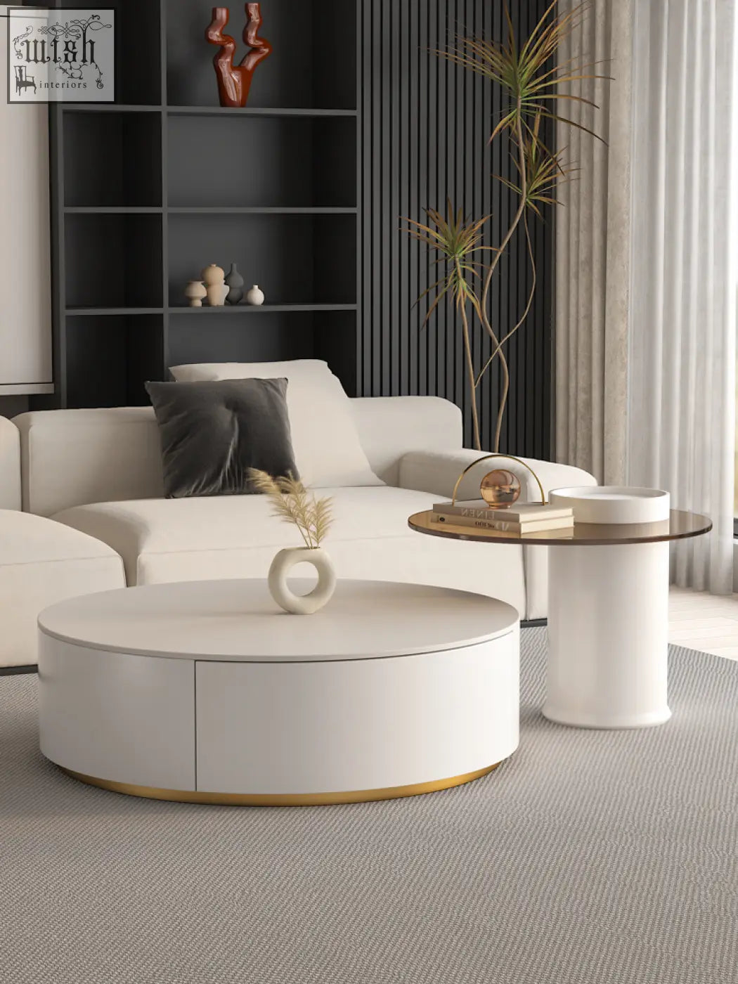 White round nesting coffee table with gold trim sleek modern design from the riviera round nesting set