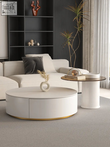 White round nesting coffee table with gold trim sleek modern design from the riviera round nesting set