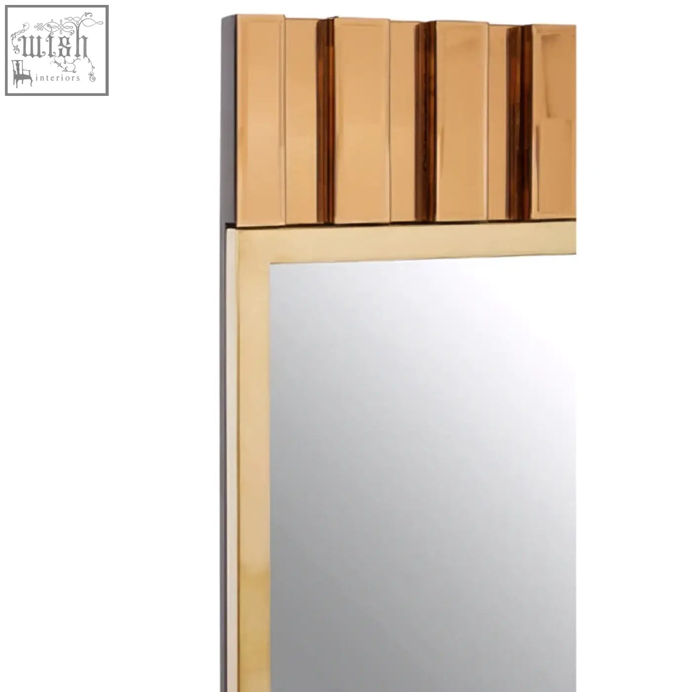Gold wall mirror rivoli wall mirror with sleek modern frame and vertical slats at the top for stylish wall decor
