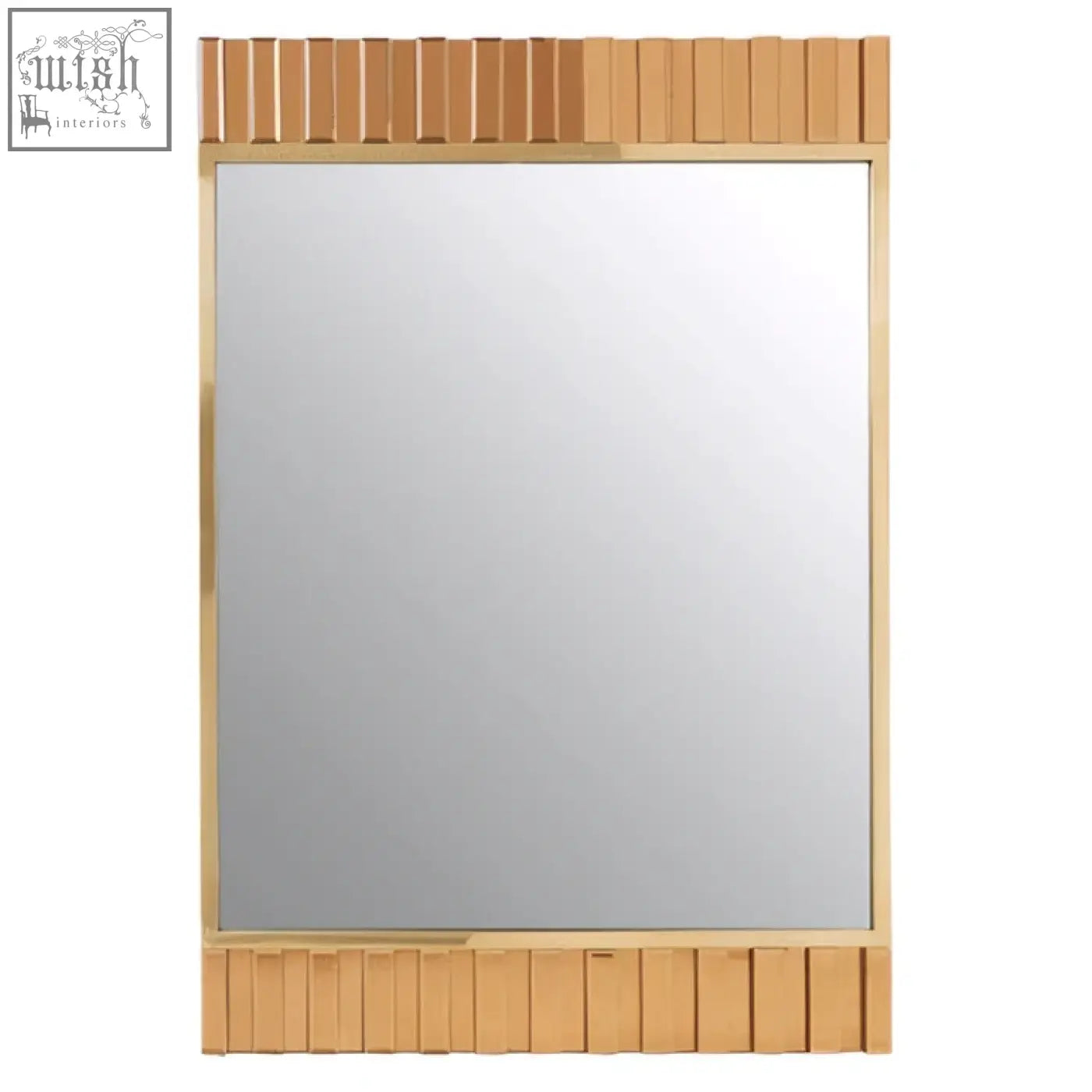 Rivoli wall mirror gold wall mirror with sleek rectangular frame and vertical slats with polished metallic edges