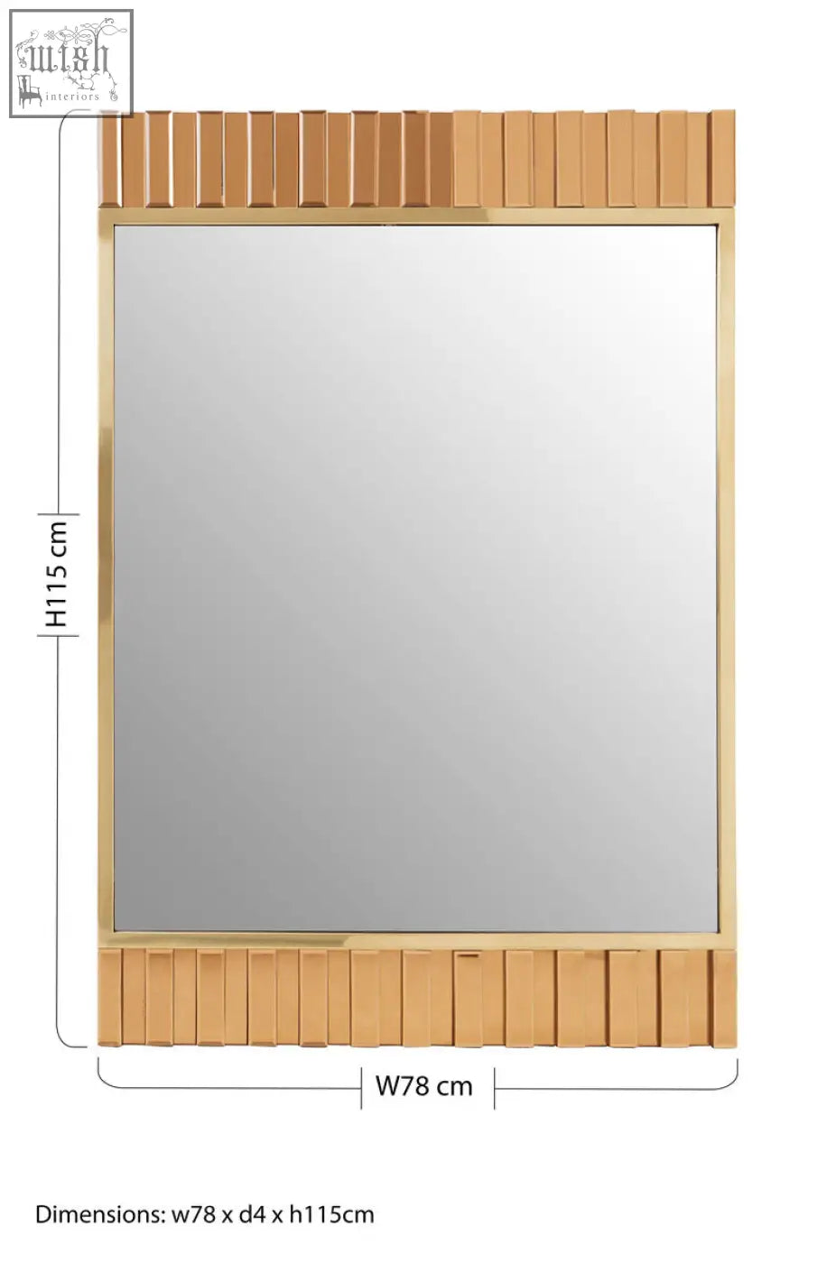 Rectangular rivoli wall mirror with a gold-toned vertically ribbed frame perfect as a gold wall mirror or wall mirror