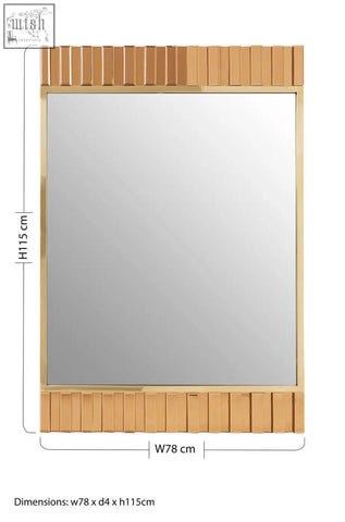 Rectangular rivoli wall mirror with a gold-toned vertically ribbed frame perfect as a gold wall mirror or wall mirror