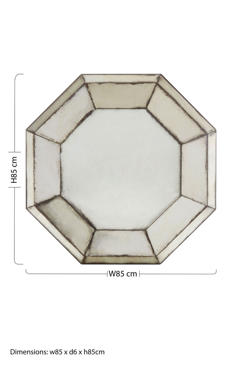 Riza 3D octagonal wall mirror with beveled metallic frame and reflective surface perfect as a stylish wall mirror