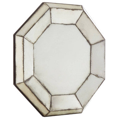 Riza 3D octagonal wall mirror with a silver-toned beveled frame perfect as a stylish wall mirror