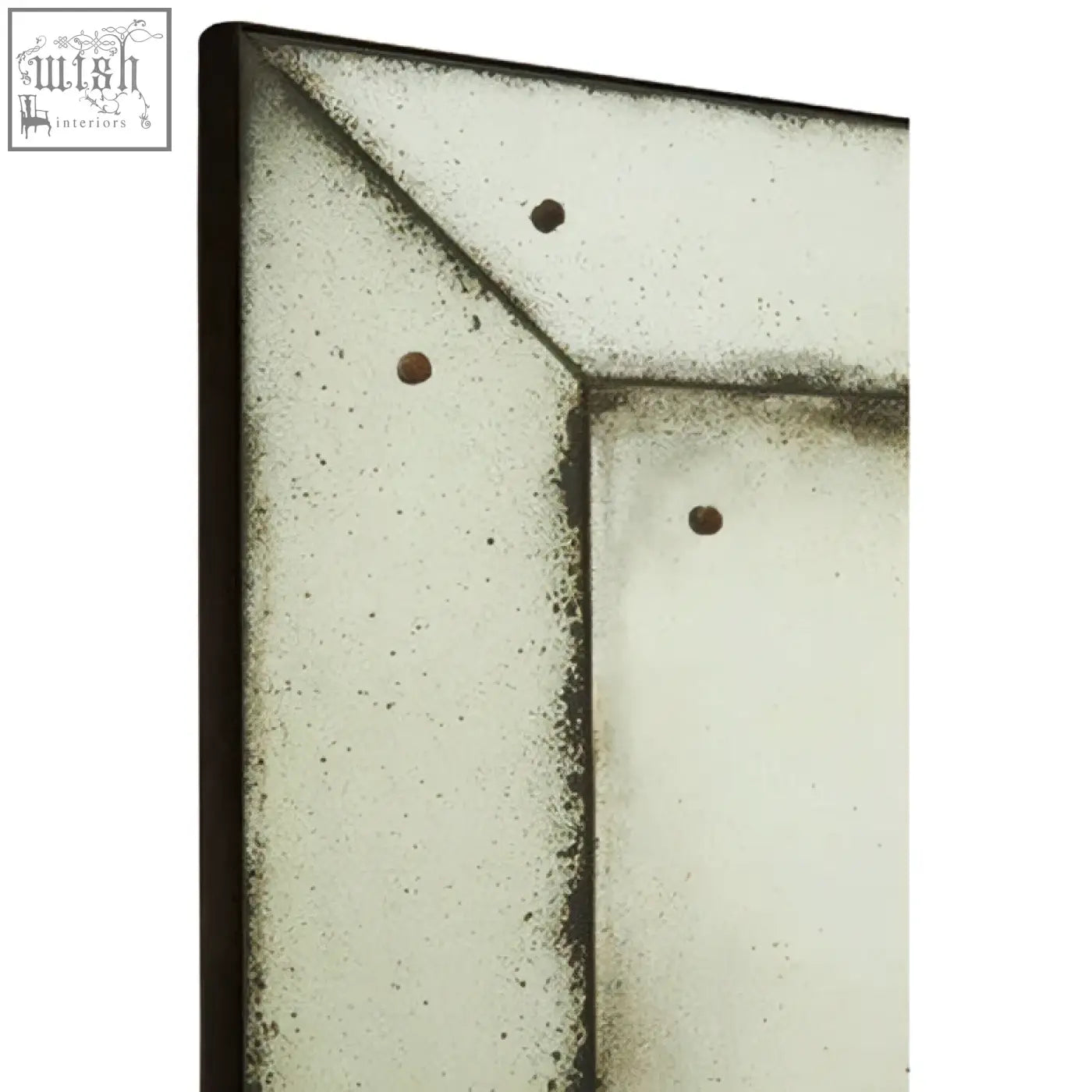 Riza large panelled wall mirror with antique-style distressed silver frame and darkened corners for vintage charm