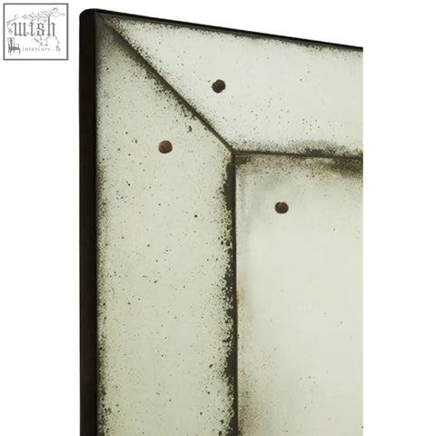 Riza large panelled wall mirror with antique-style distressed silver frame and darkened corners for vintage charm