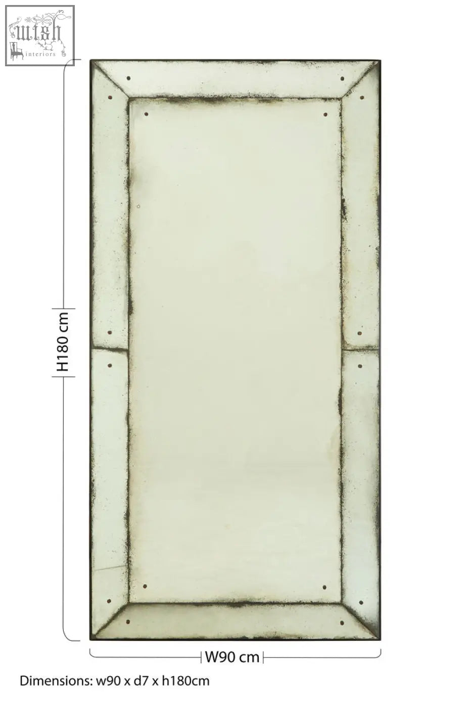 Riza large panelled wall mirror with a distressed white frame and subtle darkened edges for a stylish panelled wall look