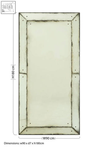 Riza large panelled wall mirror with a distressed white frame and subtle darkened edges for a stylish panelled wall look