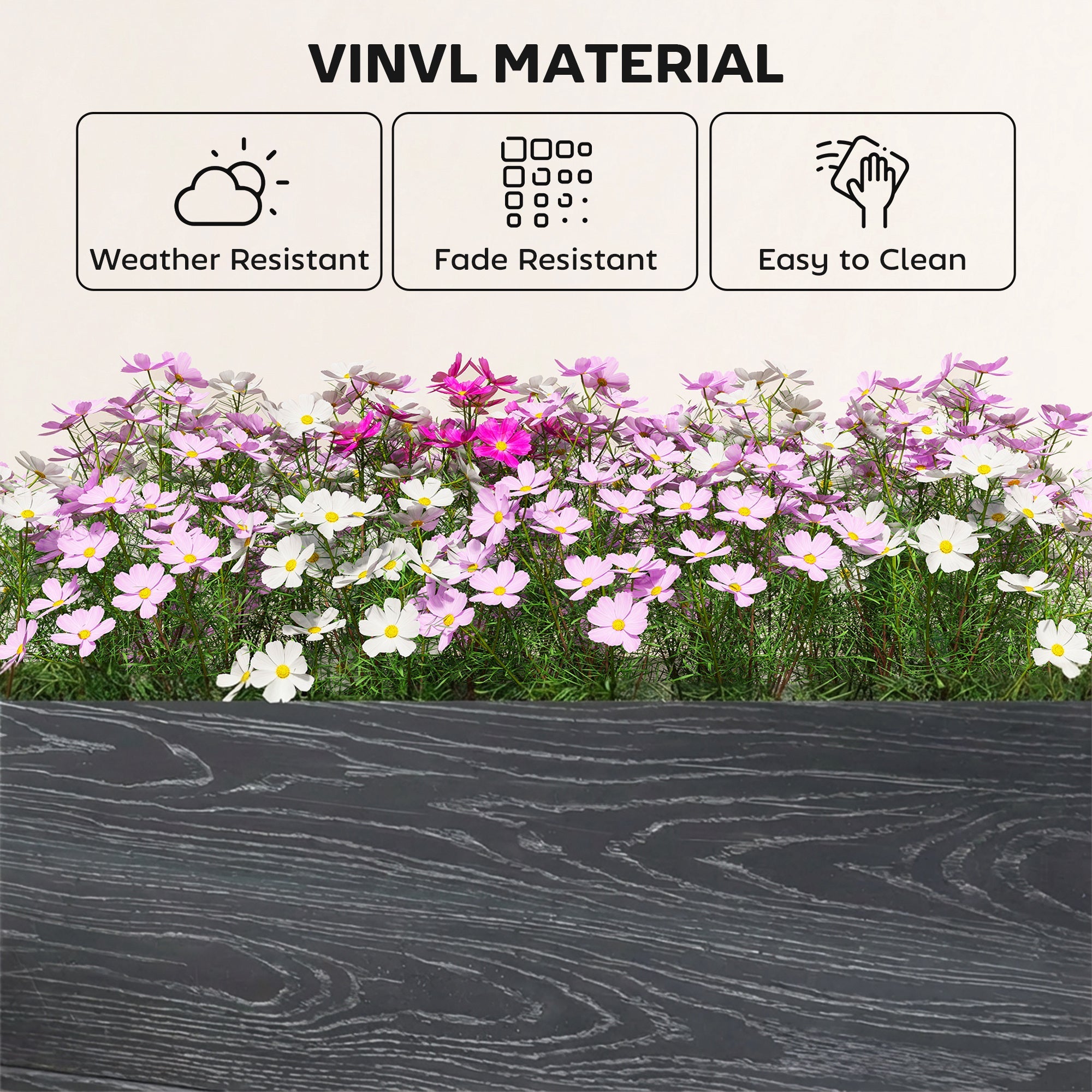 Outsunny Vinyl Raised Garden Bed Kit, 3 x 3 x 1ft Modular Elevated Garden Box with Slotting Legs and Open Bottom, Dark Grey