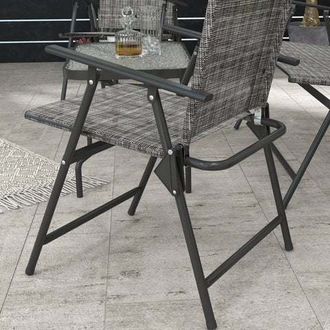 Outsunny Outdoor\'c2\'a04 Pieces Patio Furniture Set with Breathable Mesh Fabric\'c2\'a0Seat & Backrest,\'c2\'a0Garden Set with Two Foldable Armchairs, a Loveseat &\'c2\'a0Glass\'c2\'a0Top\'c2\'a0Table, Mixed Grey