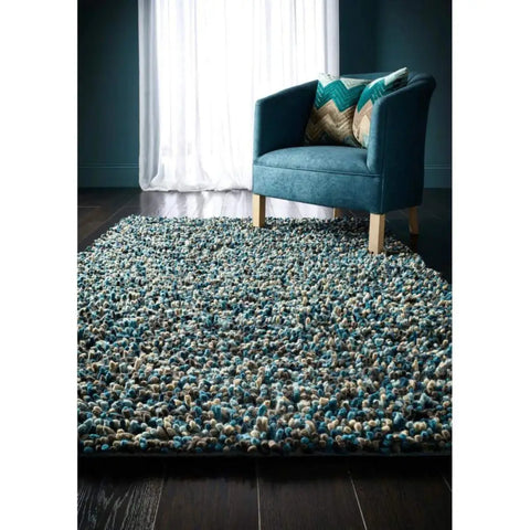 Rocks Blue Shaggy Pile Wool Rug - Rugs