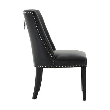 Rodeo black leather effect dining chair with silver nailhead trim and curved backrest for stylish dining seating