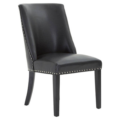 Rodeo black leather effect dining chair with silver nailhead trim showcasing its sleek back design