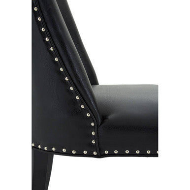 Rodeo black leather effect dining chair with silver nailhead trim and sleek black leather upholstery