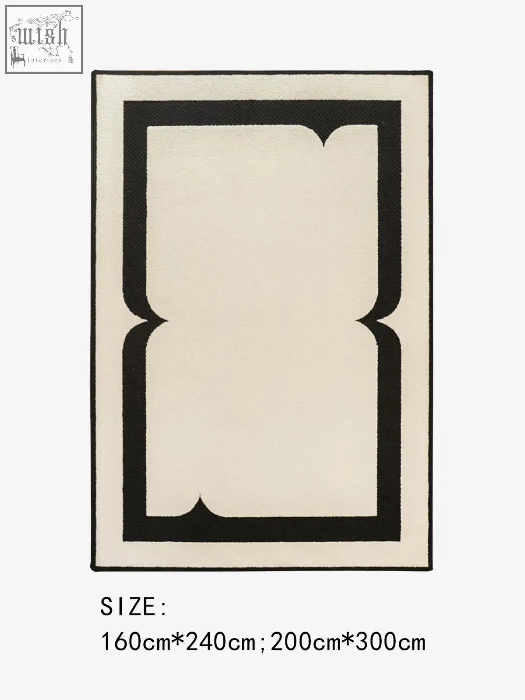Cream-colored rogers rectangular living room rug with bold black ornate border perfect for coffee table set areas
