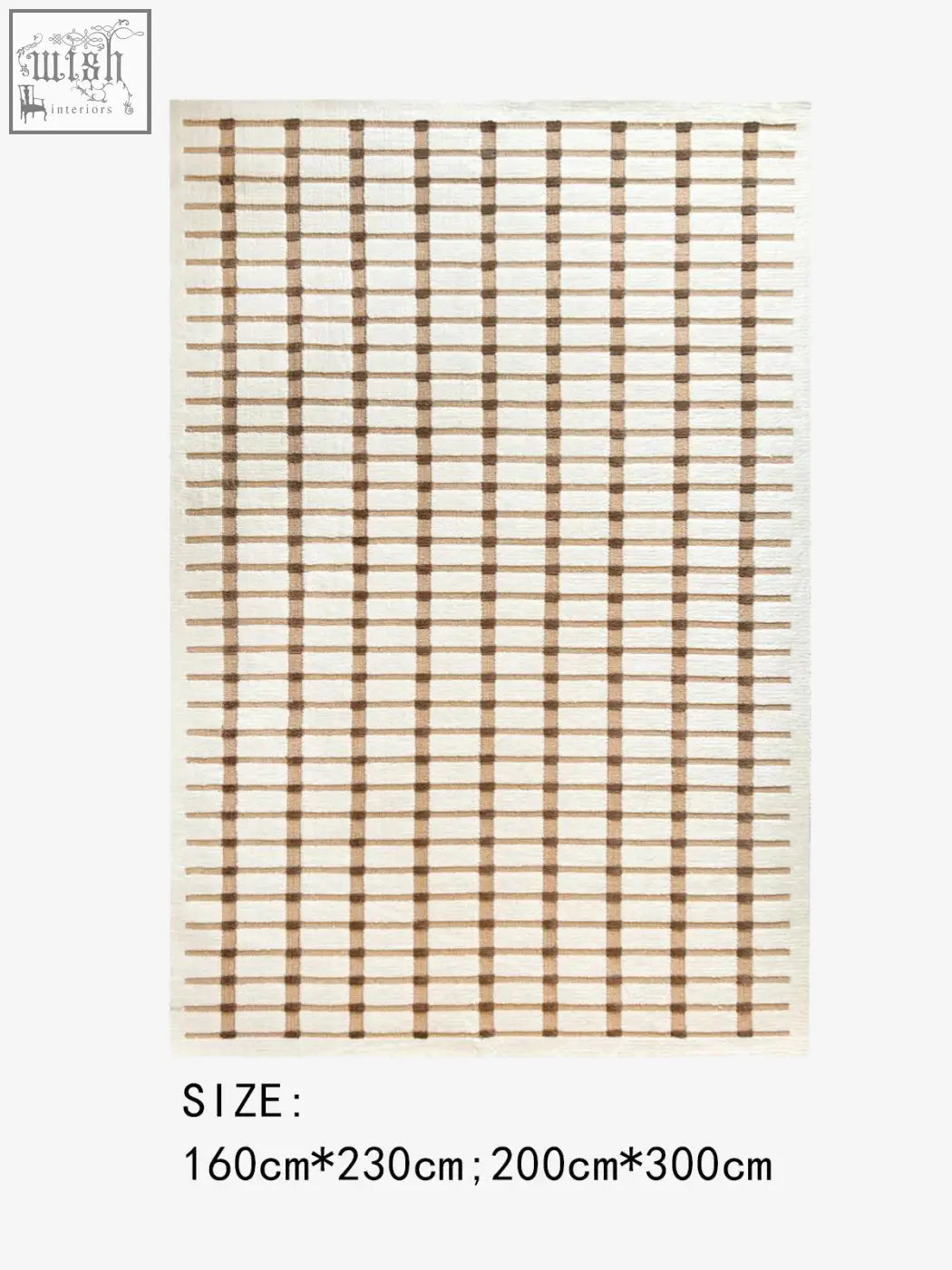 Beige and brown checkered woven rolland rectangular living room rug perfect for under a coffee table set or table set