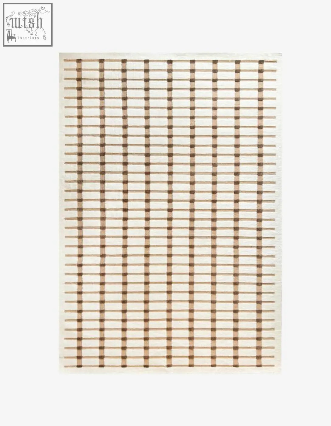 Beige and brown checkered woven rolland rectangular rug perfect for under a coffee table set or table set in the living room
