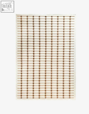 Beige and brown checkered woven rolland rectangular rug perfect for under a coffee table set or table set in the living room