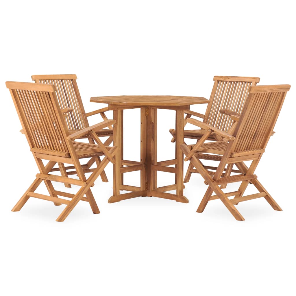 Rolva teak wood outdoor dining set with four folding chairs and 90cm round foldable table perfect garden furniture