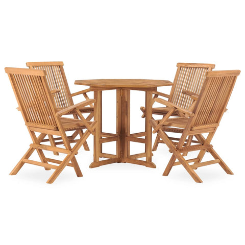 Rolva teak wood outdoor dining set with four folding chairs and 90cm round foldable table perfect garden furniture