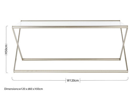 Modern white glass roma coffee table with sleek minimalist design and polished chrome rectangular coffee table frame