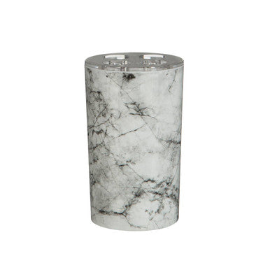White and gray marble rome toothbrush holder with silver top and four slots for organized toothbrush storage