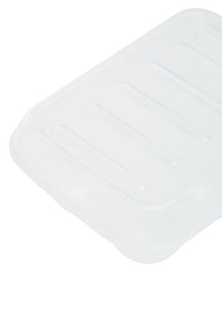 Transparent plastic romm six egg box with fitted cover and ridged smooth surface for secure grip