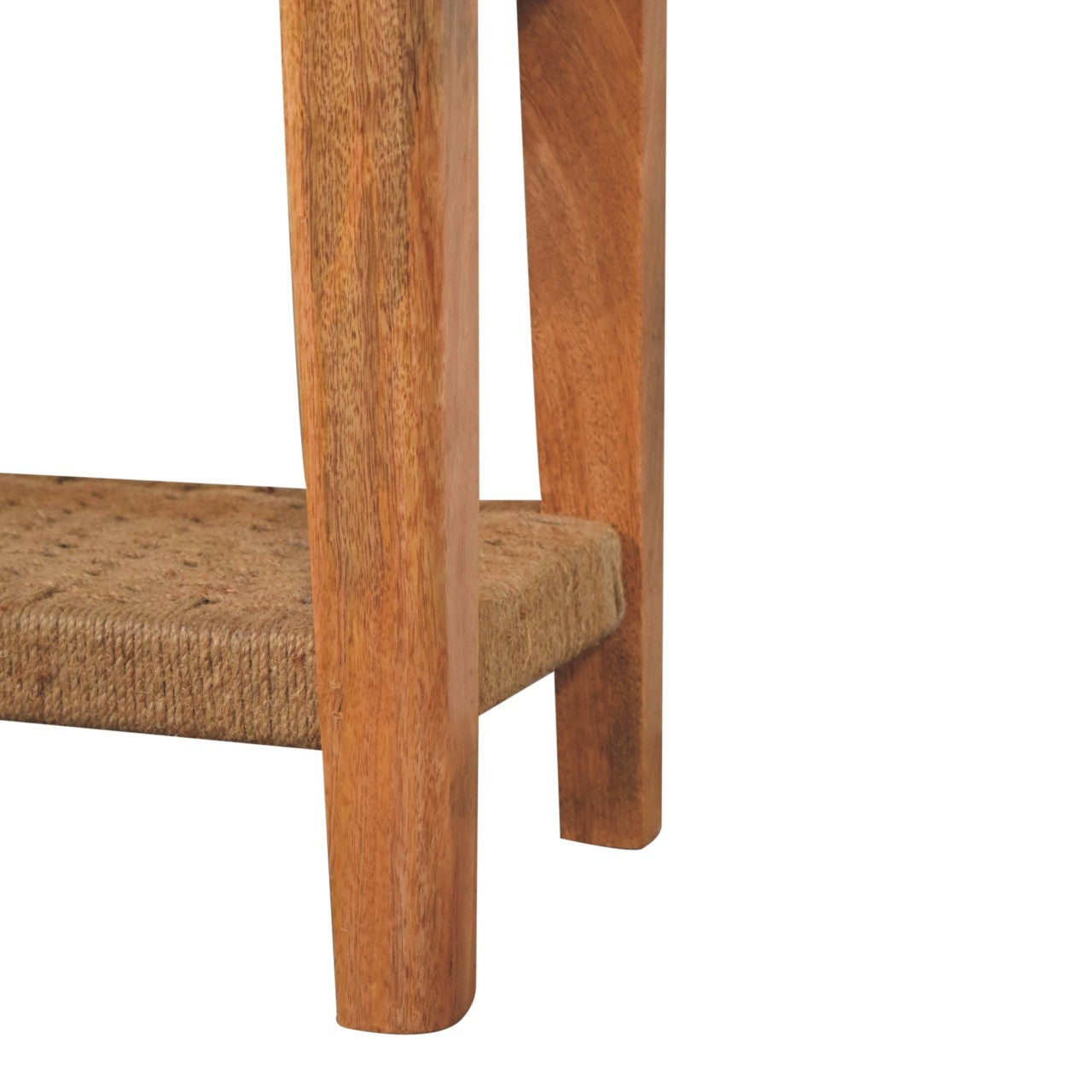 Solid wood rope coffee table with a woven rope shelf and natural finish side table for living room use